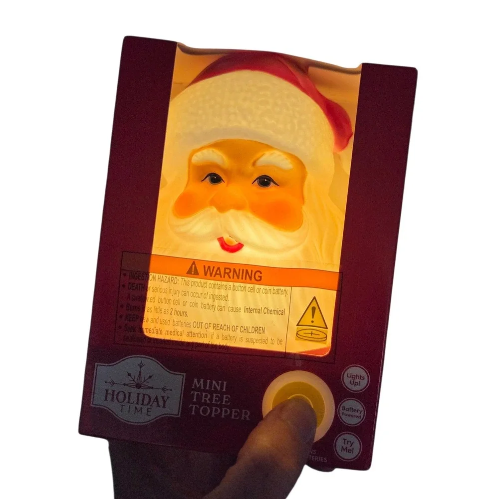 Holiday Time Santa‎ Claus Mini Tree Topper Light-Up Battery Powered Decor - New